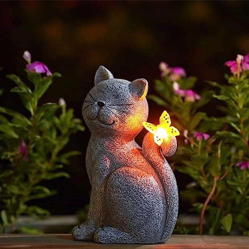 Yeomoo Figurines de chats avec papillon solaire - Décoration de salon - Décoration de jardin pour l'extérieur - Cadeau amusant pour femme - Cadeau d'anniversaire - Figurines de jardin étanches - Pour : Amazon.com.be: Jardin