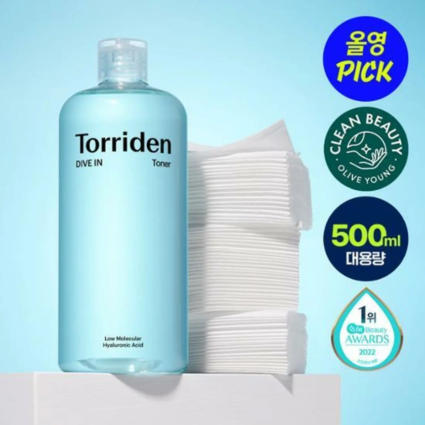 [OY Exclusive] Torriden Dive In Low Molecular Hyaluronic Acid Toner 500mL Special Set (+Cotton Pad 60P) | OLIVE YOUNG Global