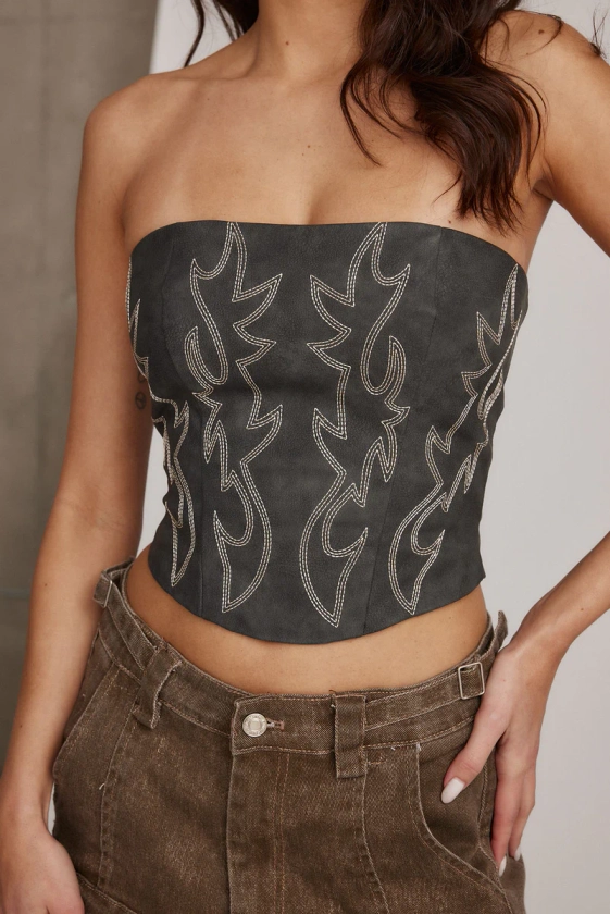 Smoke Show Faux Leather Tube Top
