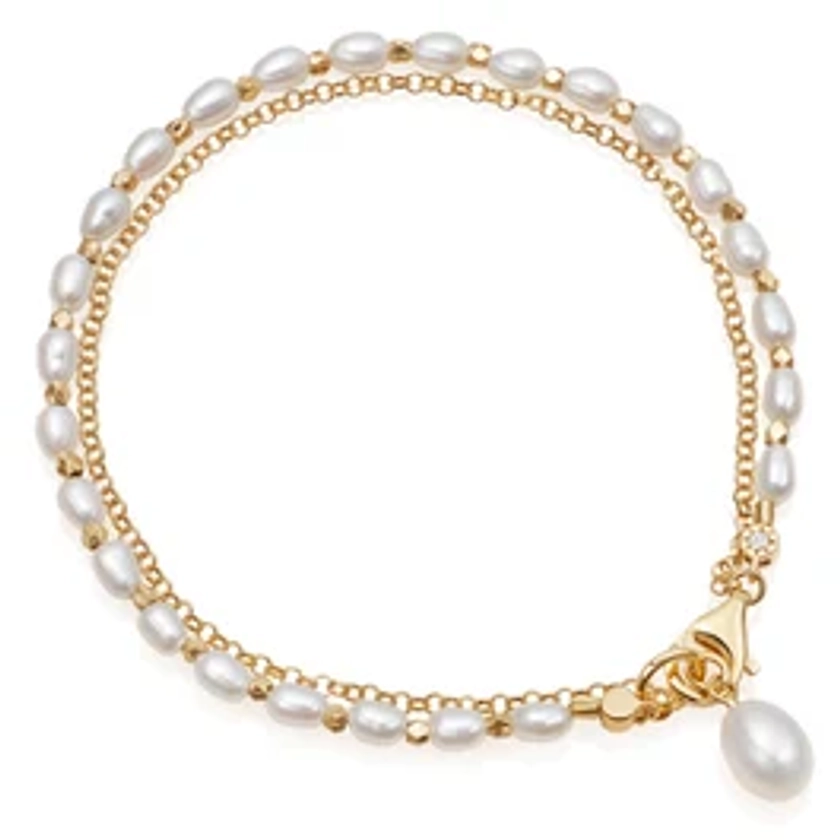 Gold Celestial Double Chain Pearl Bracelet