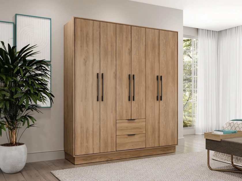 Armoire 6 portes et 2 tiroirs L162 en naturel - FEOVA