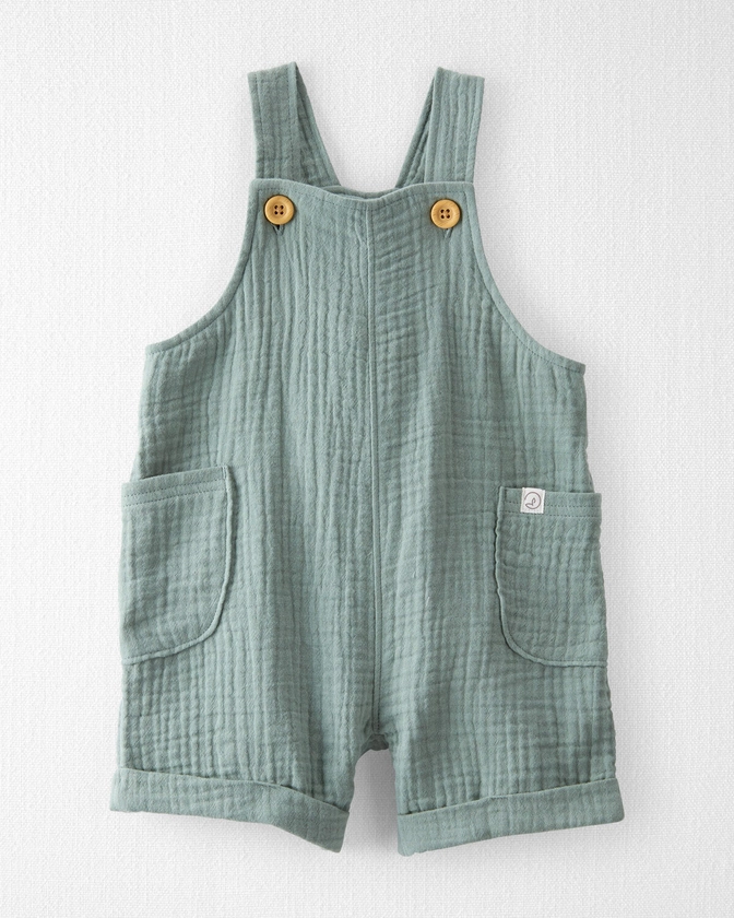 Baby Organic Cotton Gauze Shortalls in Green