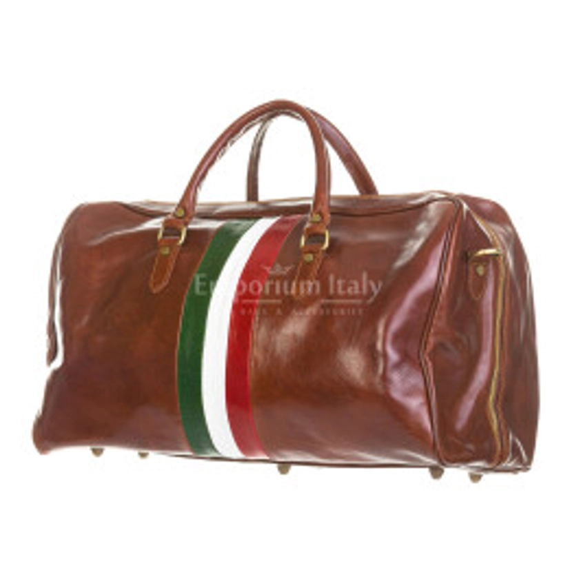 Genuine leather travel bag COMO MAXI, Tricolour Italian Flag, BROWN, CHIAROSCURO, MADE in Italy
