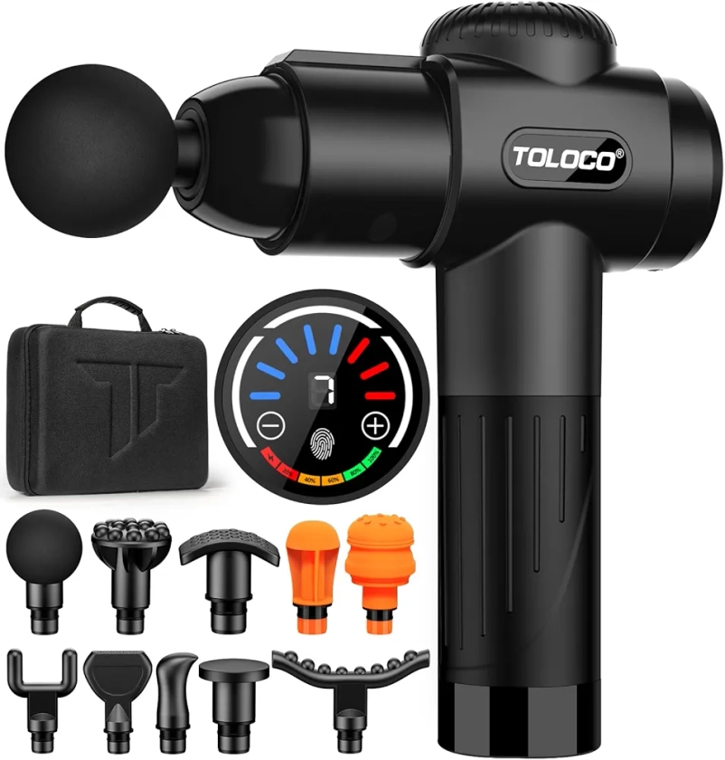 TOLOCO Massage Gun, Deep Tissue Back Massage for Athletes for Pain Relief, Percussion Massager with 10 Massages Heads & Silent Brushless Motor, Black