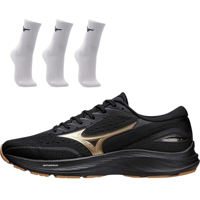 Kit 1 Tênis de Corrida Masculino Mizuno Action 3 e 3 pares de Meia Cano Médio