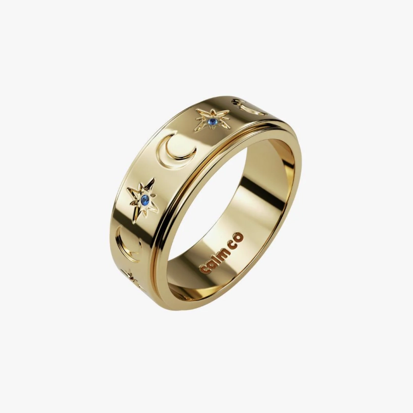 gold celestial crystal anxiety ring