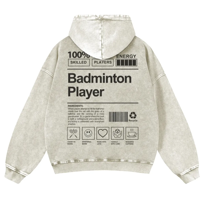 Badminton Player Casual Washed Hoodie