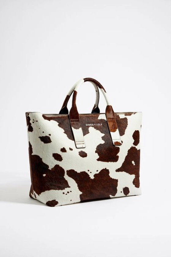 Large Cow print leather shopper bag