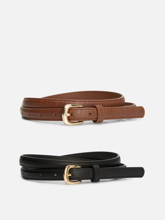 Lot de 2 ceintures skinny en simili cuir