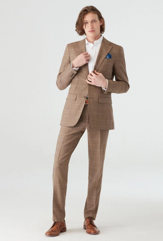 Custom Suits Made For You - Kelbrook Check Light Brown Suit | INDOCHINO