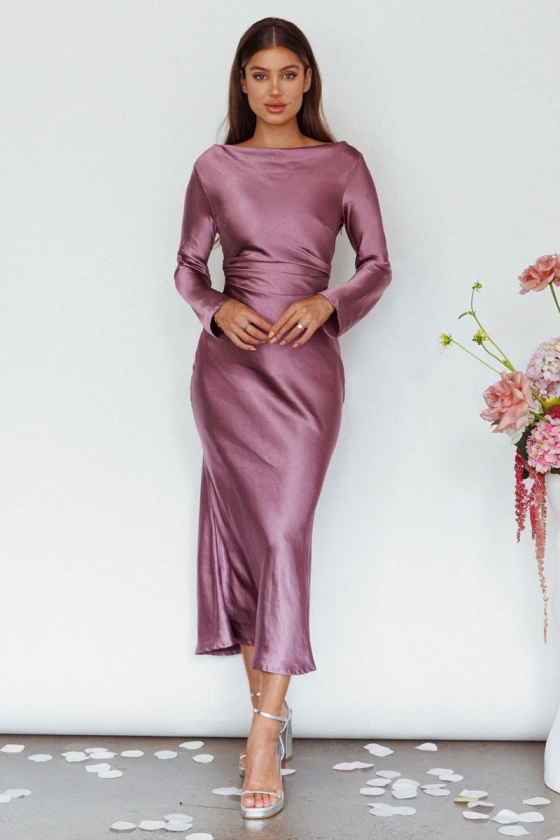 Loveland Cowl Back Midi Dress Grape