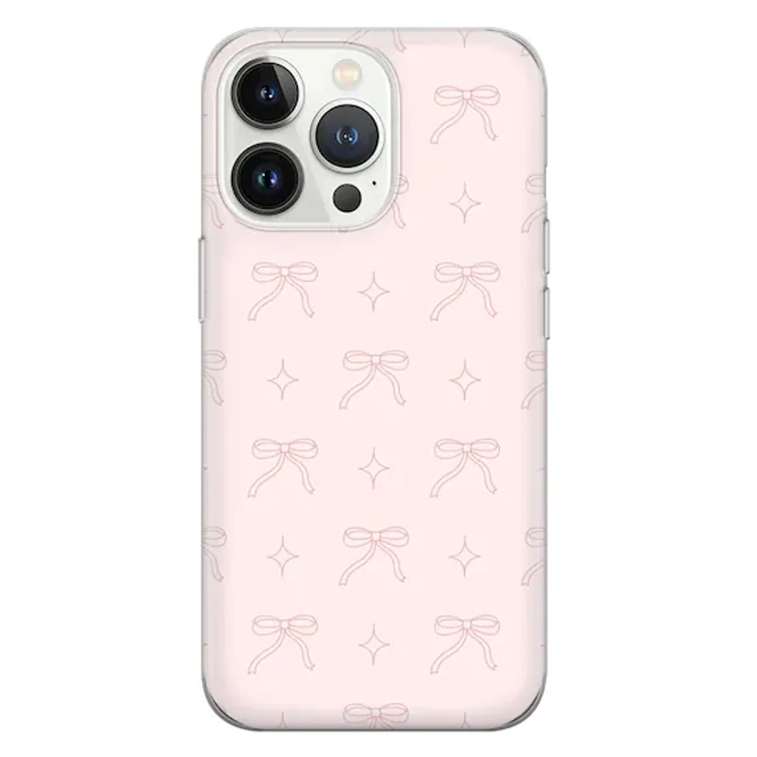 Pink Coquette Phone CasePastel Romantic Bow Floral Pattern Cover for iPhone 15 14 13 12, Samsung S23 S22 A74 A54 A14, Pixel 8 Pro 7A