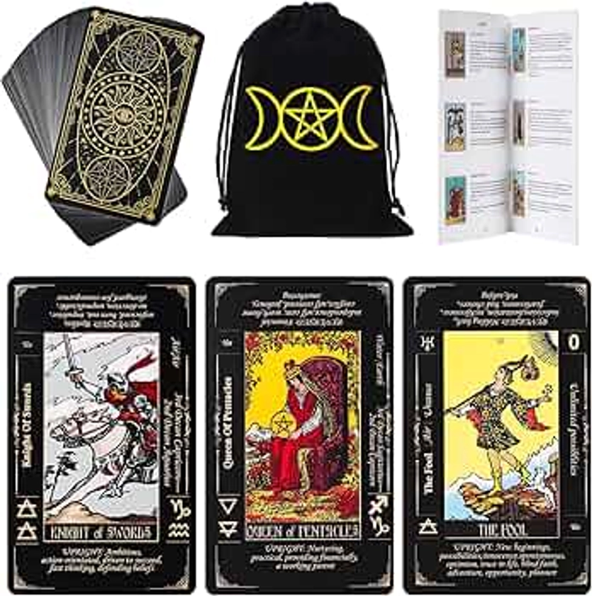 Tarot Cards with Guide Book & Linen Carry Bag, 78 Classic Original Tarot Cards Deck Fortune Telling Game with Meanings on Them for Beginners to Expert