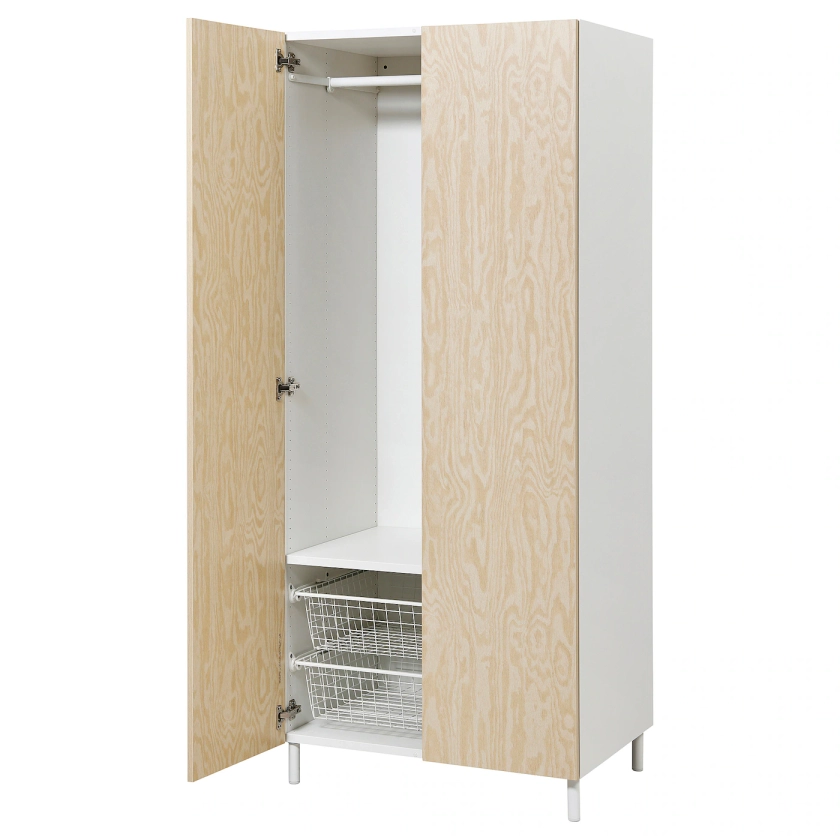 PLATSA wardrobe with 2 doors, white/Kalbåden lively pine effect, 80x57x191 cm - IKEA