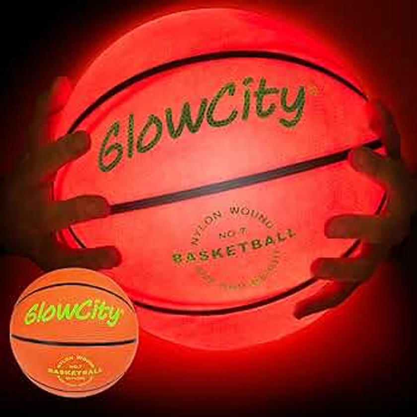 GlowCity Glow in The Dark Basketball for Teen Boy - Glowing Red Basket Ball, Light Up LED Toy for Night Ball Games - Sports Stuff & Gadgets for Kids Age 8 Years Old and Up. Great Gift for Boys & Girls