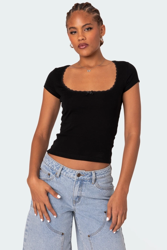 Priscilla Lace Trim T Shirt