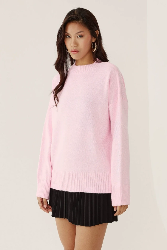 Hiccup - Blush Pink Crew Neck Cozy Sweater Women