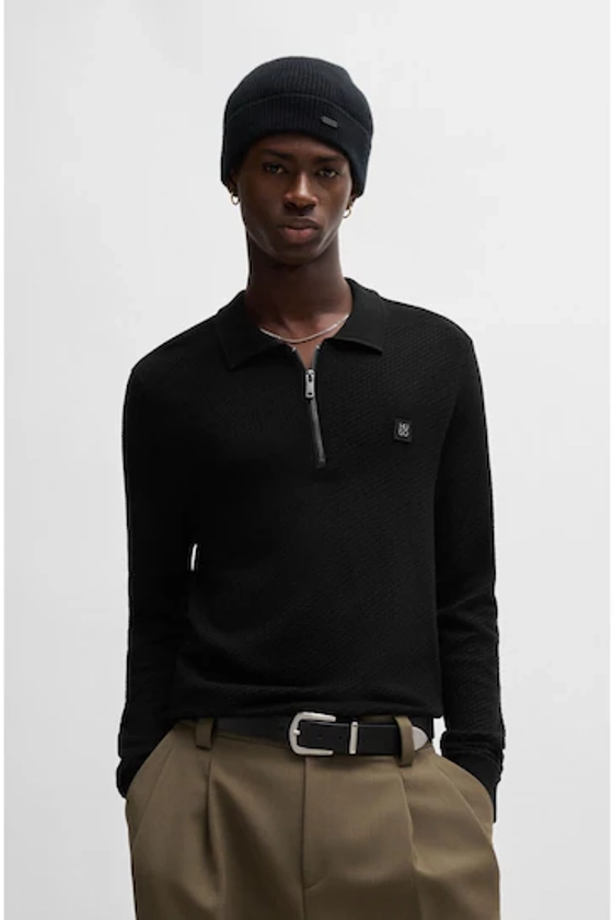 Buy HUGO Stacked-Logo Polo Black Sweater With Zip Neck from the Next UK online shop