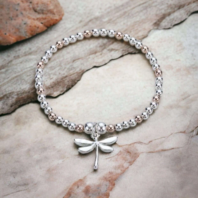 Silver And Rosegold Dragonfly Bracelet - Julia Rose Gifts and Accessories