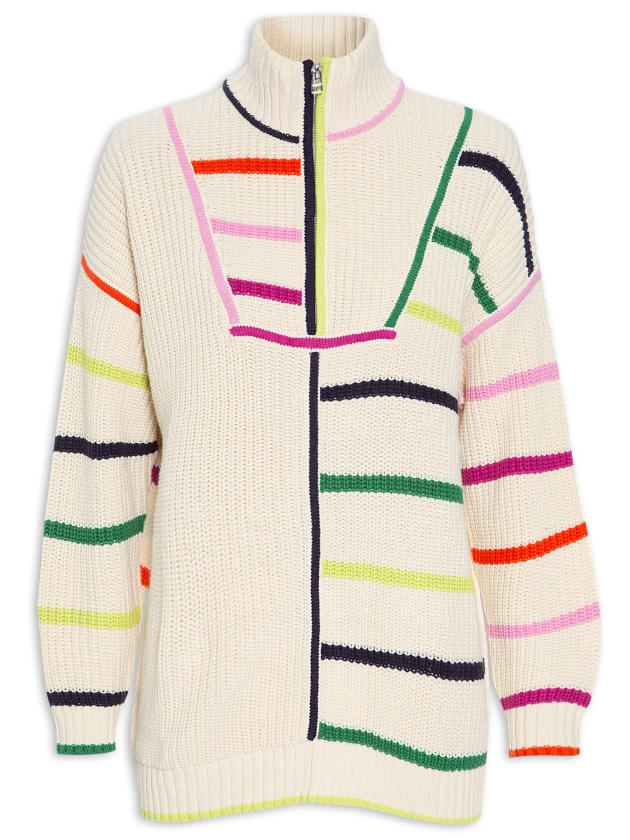 Casaco Feminino Hampton Sweater Creme Rainbow - Bege