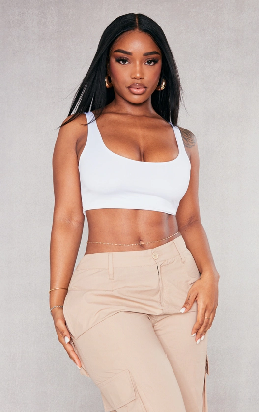 Shape White Slinky Square Neck Crop Top