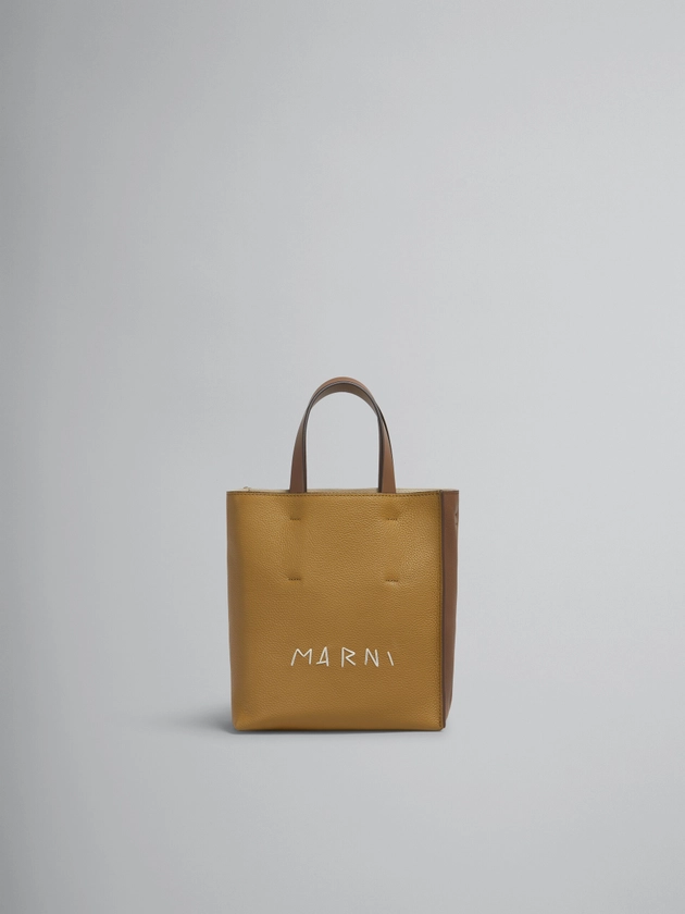 Museo Soft mini bag in brown colour-block leather with Marni Mending