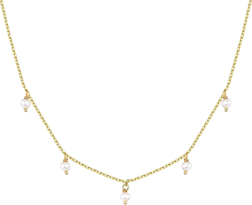 PAVOI 14K Gold Plated Station Necklace | Simulated Diamond BTY Necklace | Womens CZ Chain Necklace | Layering Necklaces