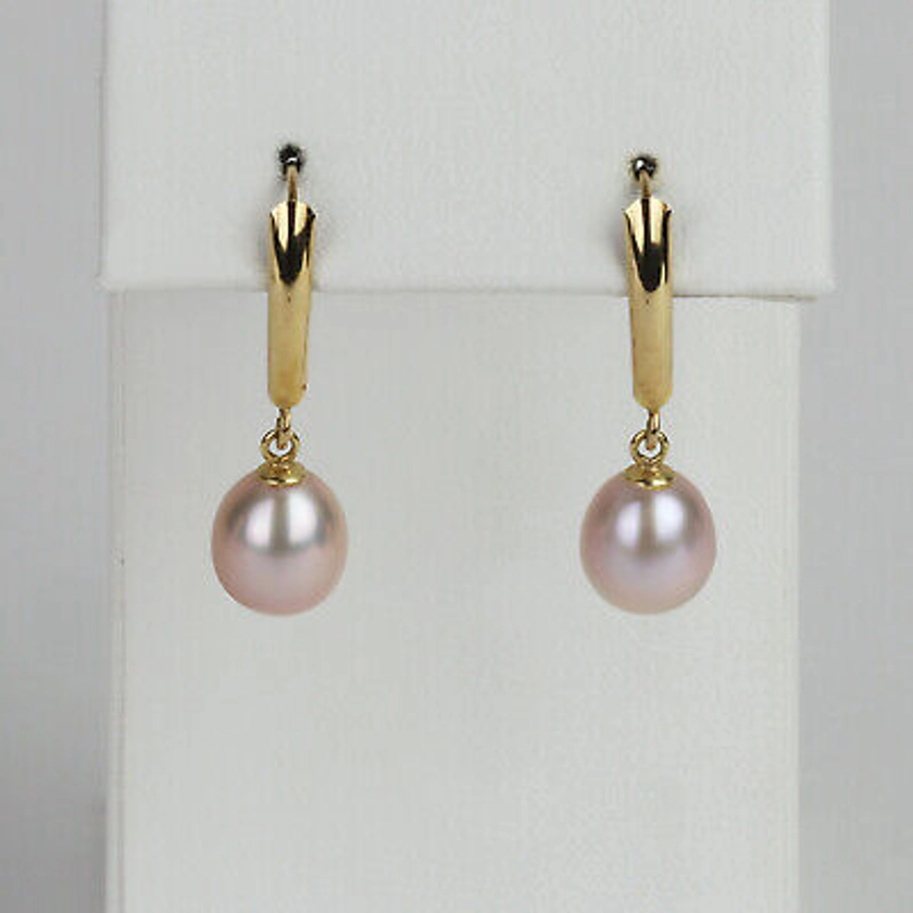 Pretty 14k Yellow Gold, Pink Cultured Pearl Women's Leverback Dangle Earrings