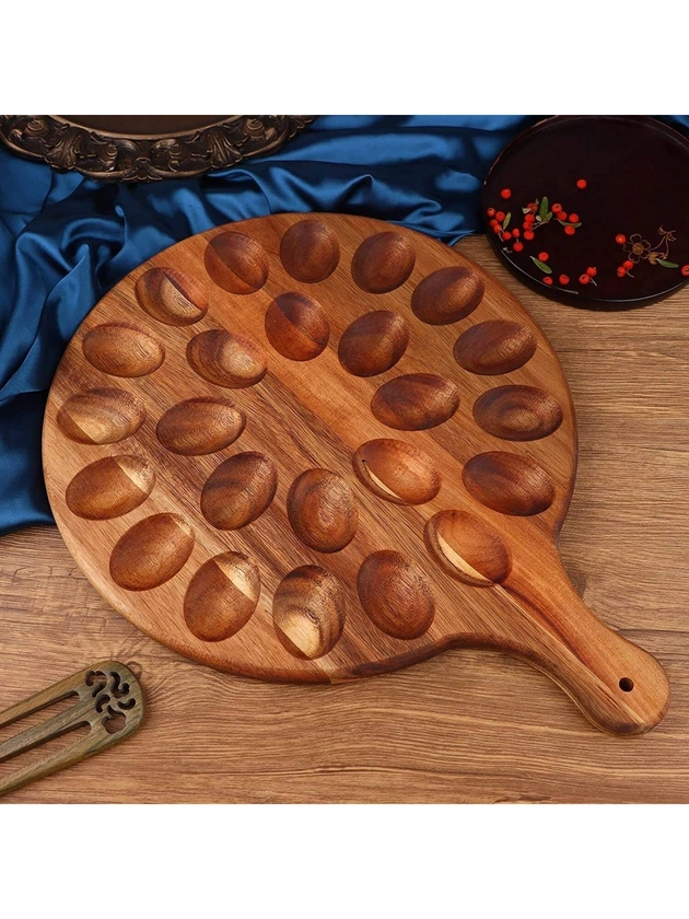 24Holes Deviled Egg Platter, Charcuterie Board Deviled Egg Tray, Quality Acacia Wood 24 Holes Round Charcuterie Board, Cheese Board, Cutting Board, Deviled Egg Containers Holder