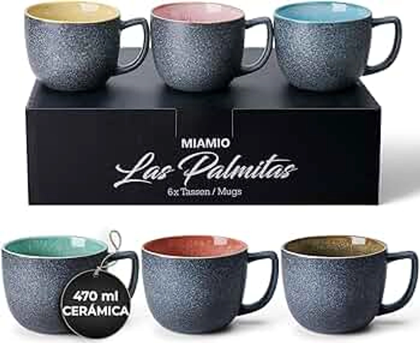 MIAMIO - 6 tazas de café de 470 ml/set de tazas/taza de café grande/tazas de café de gres moderno - Las Palmitas Collection Set de 6