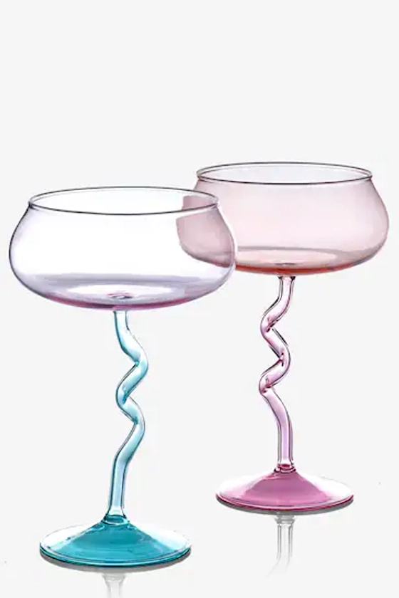 Buy Set of 2 Pink Wiggle Stem Coupe Glasses from the Next UK online shop