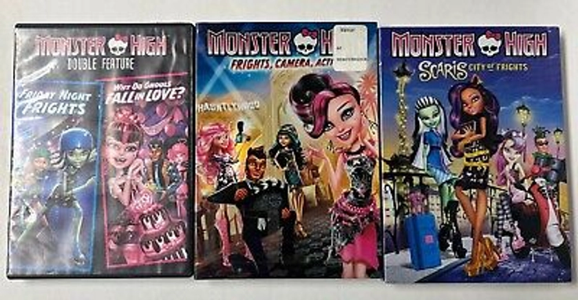 Monster High DVDs Lot of 3 SCARIS CITY OF FRIGHTS, FRIGHTS CAMERA ACTION DOUBLE | eBay