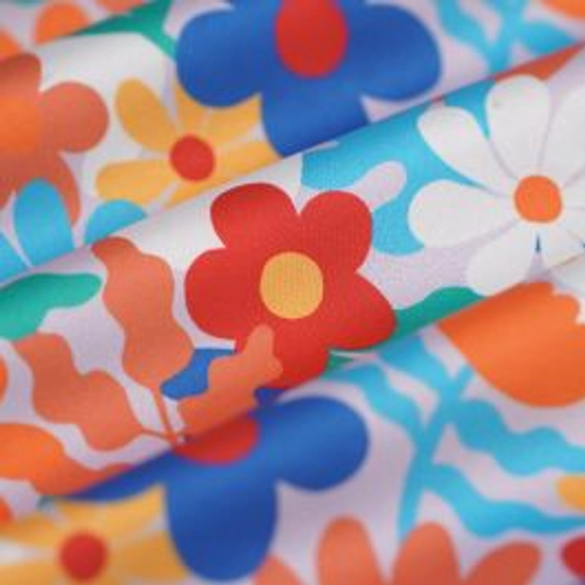 Tissu satin polyester recyclé elasthanne fleur multicolore