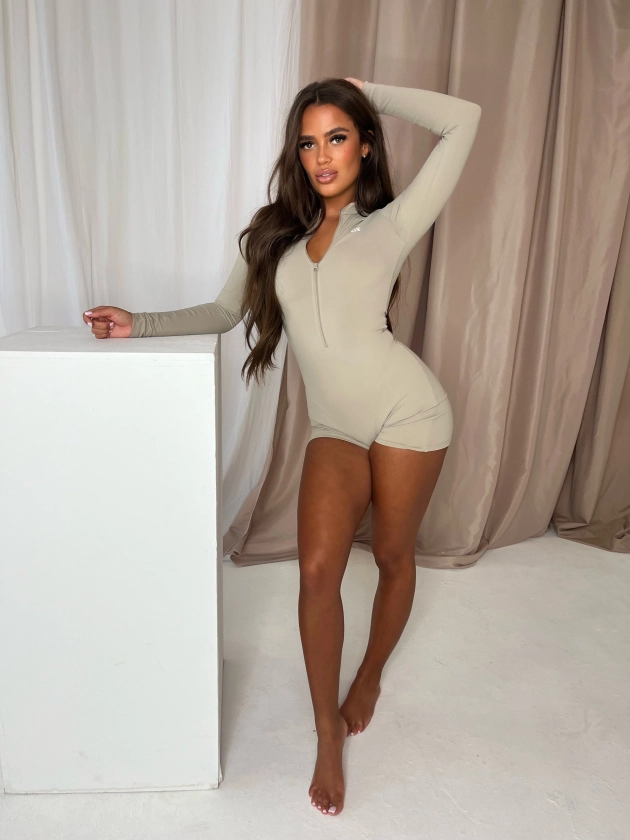 Sand long sleeved fitness playsuit