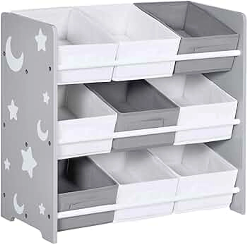 ZONEKIZ Kids Storage Unit Toy Box Organiser Bookshelf w/Nine Removable Baskets, for Bedroom, Nursery, Playroom - Grey