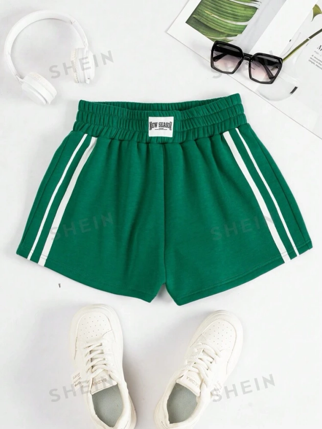 SHEIN EZwear Green Knitted Women's Alphabet Patch Brief Shorts