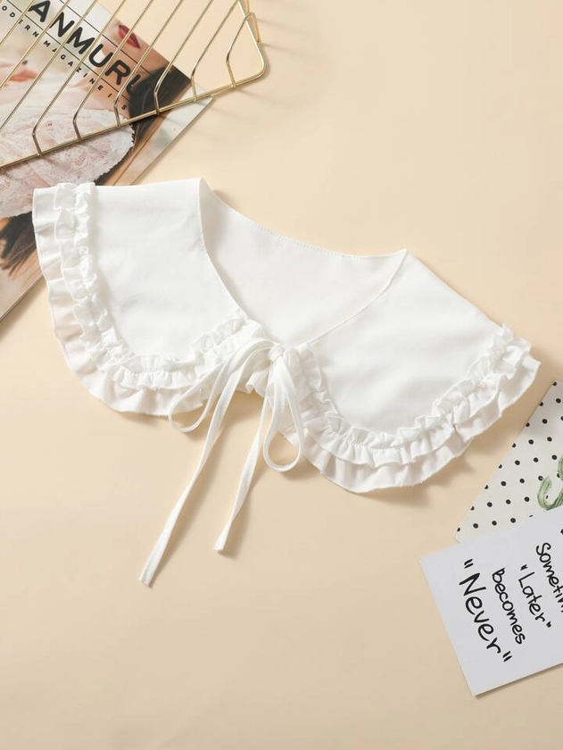 1 pieza Falso cuello decorativo con borde de ola blanco para mujer, perfecto para uso diario, escuela