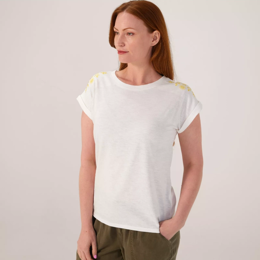 Denim & Co. Embroidered Detail T-Shirt - QVC UK