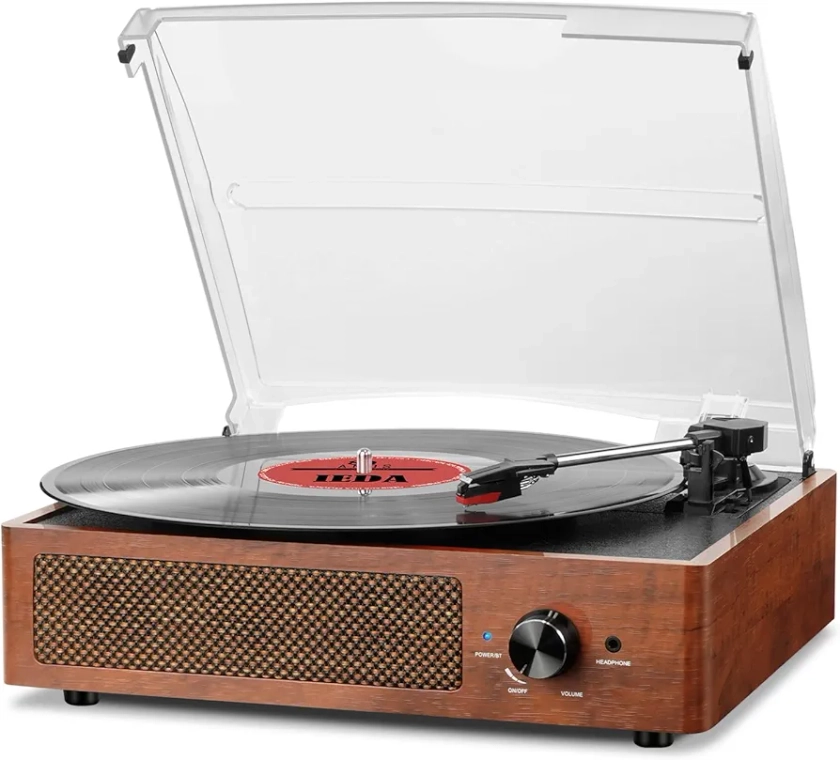 Platine Vinyle Bluetooth Portable à 3 Vitesses (33 1/3, 45 78 TR/Min), Vintage Tourne-Disque avec Haut-parleurs stéréo intégrés