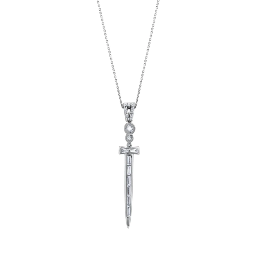 SWORD FULL BAGUETTE DIAMOND NECKLACE