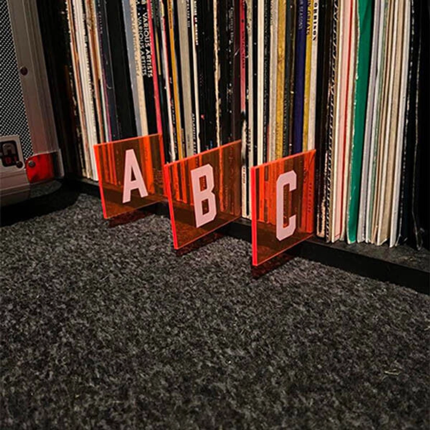 Vinyl Record Dividers Set of 26 (A-Z) - 9 Acrylic Colour Options - UV Printed