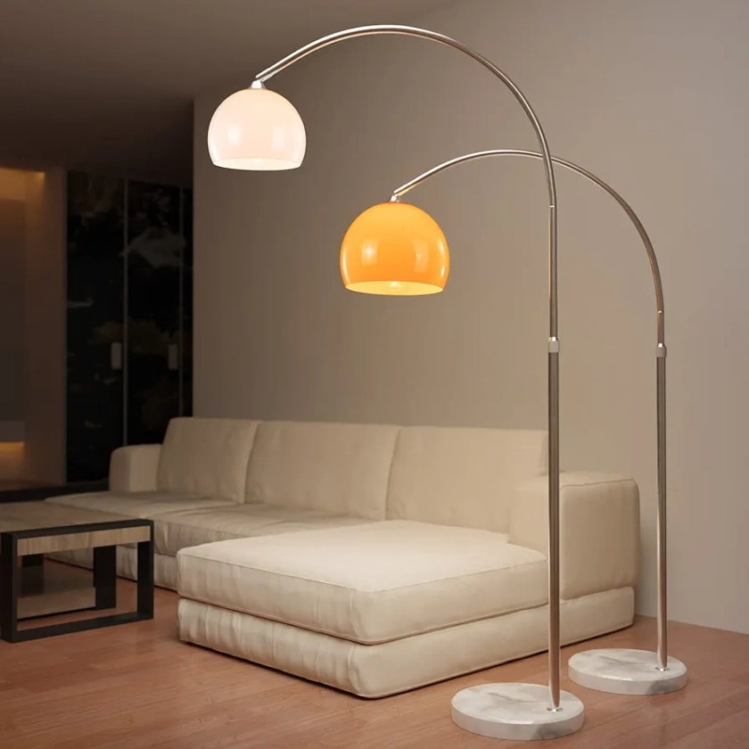 Jago® Lampadaire à Arc, Réglable en Hauteur, LED E27, 60 W, Couleur/Taille au Choix, Base en Marbre, Rétro, Vintage - Lampe arceau, Lampe Courbée, sur Pied (Hauteur: 130-180 cm, Orange)