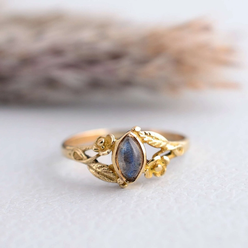 Labradorite ring, Gemstone ring, Brass Ring For Women, Indian Traditional brass ring, Indian jewelry, Valentine Ring