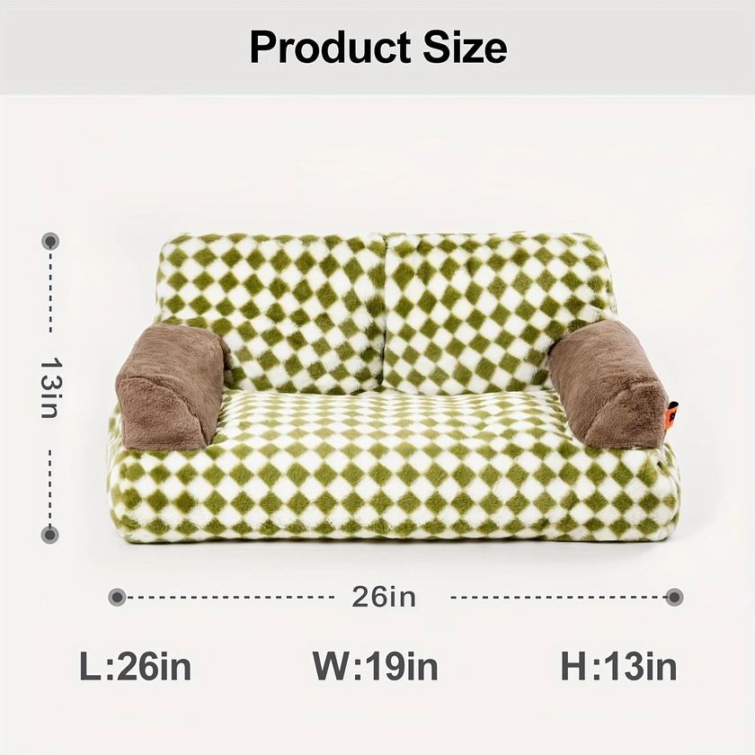 Pet Couch Bed, Washable Cat Beds for Medium Small Dogs & Cats up to 25 lbs, Dog Beds with Non-Slip Bottom, Fluffy Cat Couch, 26×19×13 Inch (Green)