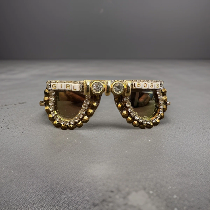 CUSTOM CRYSTALIZED ONE OF A KIND GLASSES - "GIRL BOSS"