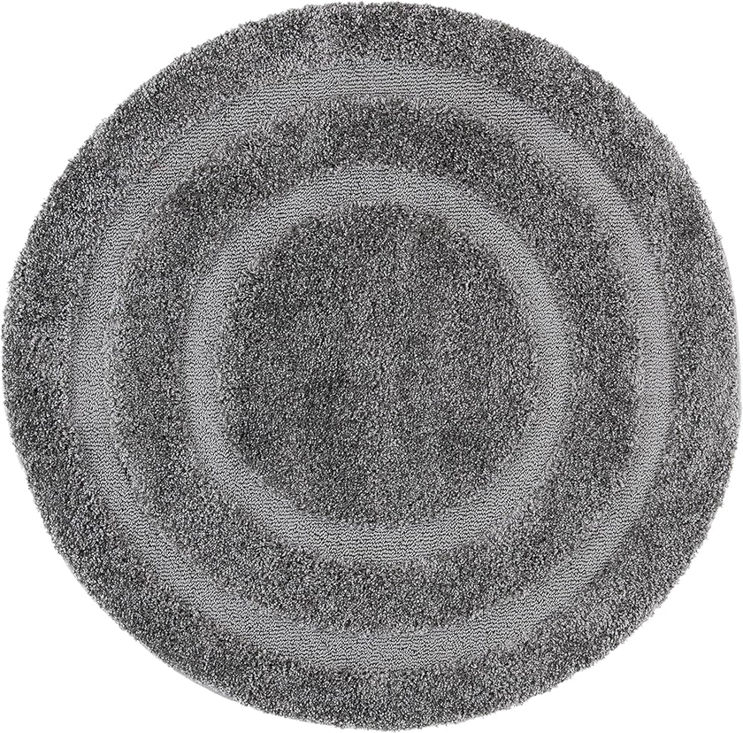 SAFAVIEH Florida Shag Collection 4' Round Grey/Grey SG454 Border Non-Shedding Living Room Bedroom Dining Room Entryway Plush 1.2-inch Thick Area Rug