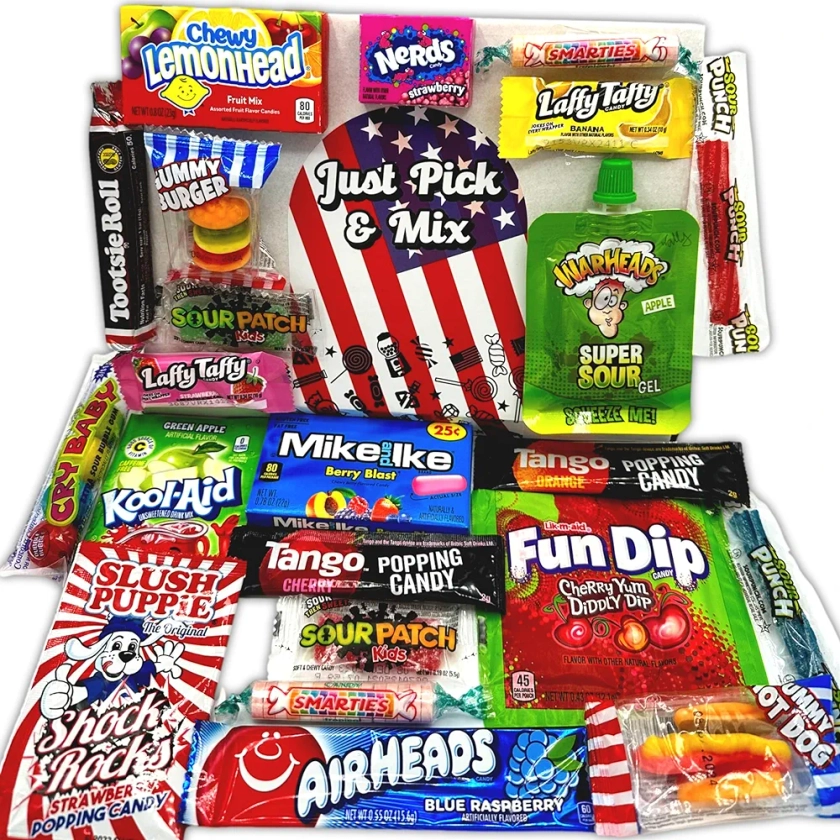 Just Pick & Mix American Sweet Selection Box Hamper Including Favourites Brands from the USA - Nerds, Airheads, Kool Aid
