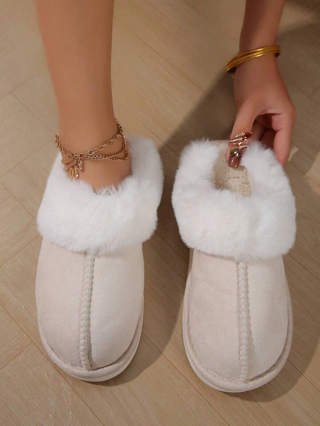 Women'S Winter Slip-On Half-Slipper Half-Shoe With Fur And Leather Upper