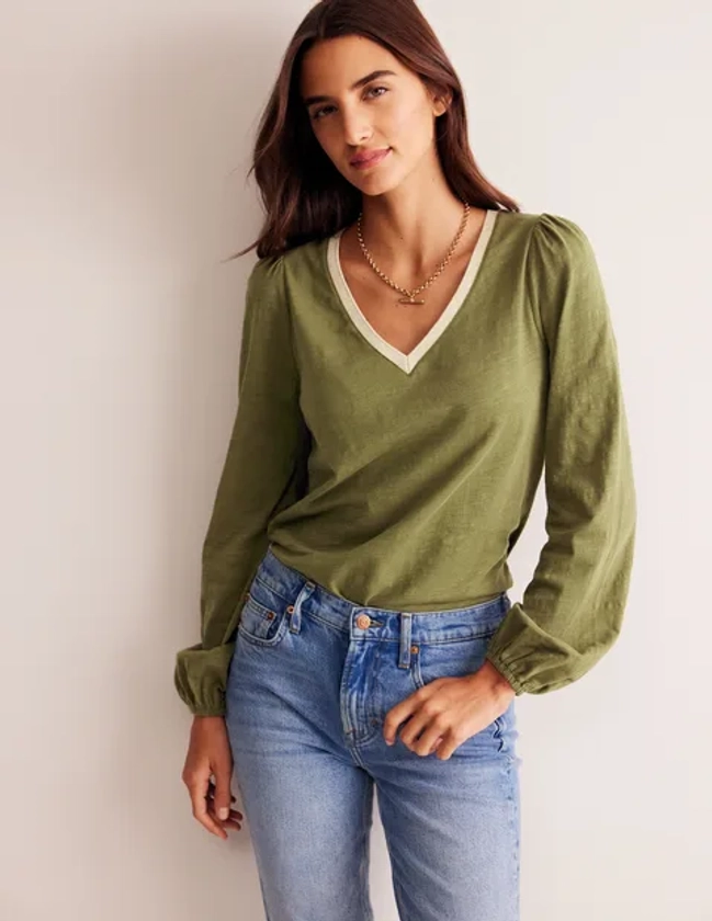 Metallic Trim Long Sleeve Top - Oregano | Boden US