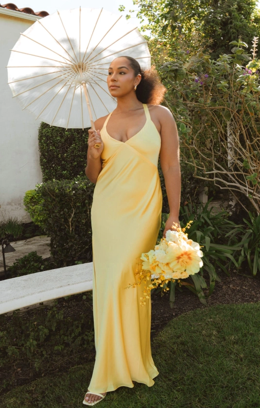 Anderson Maxi Dress ~ Yellow Luxe Satin